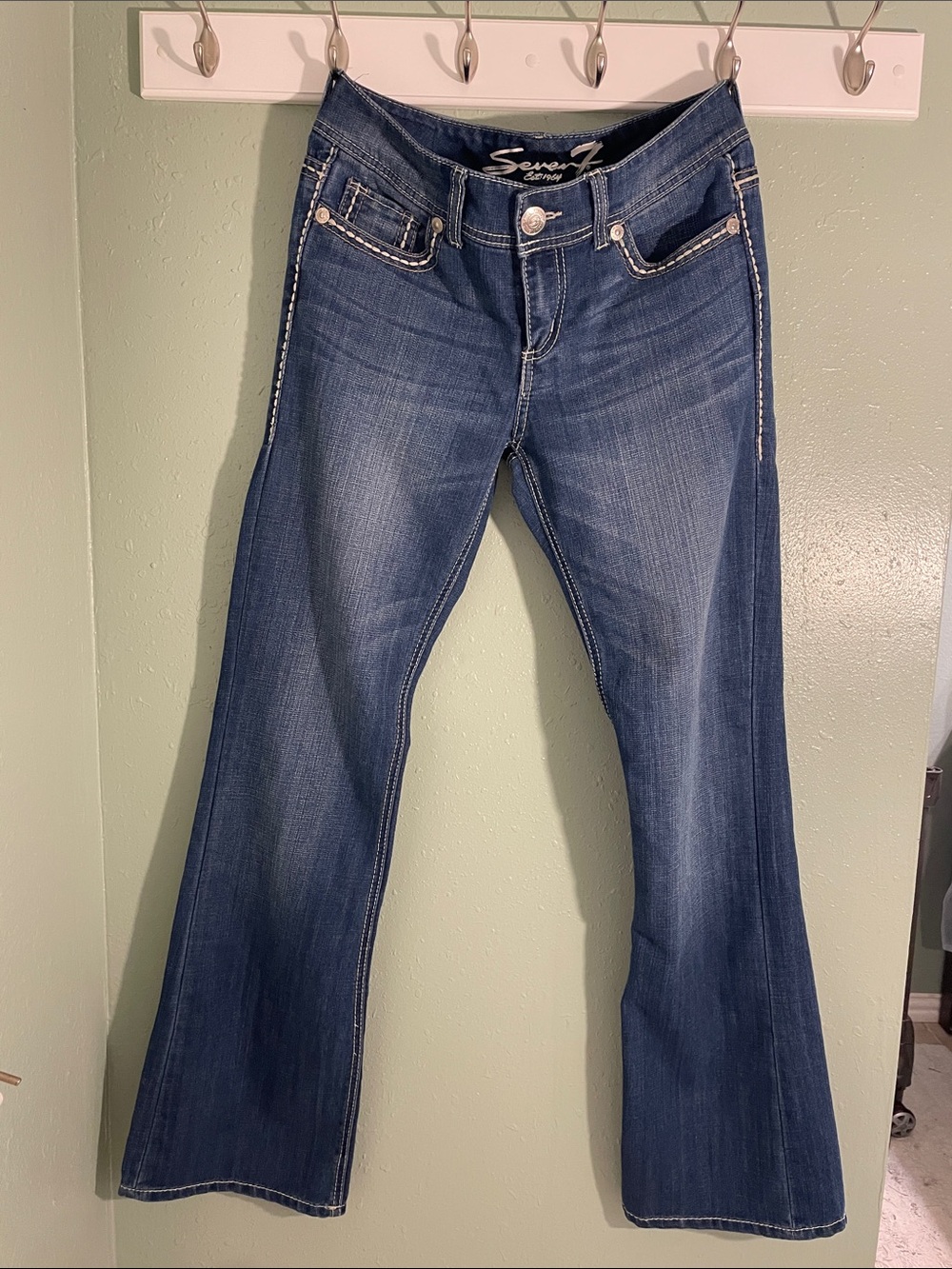 Seven7 Women's Flared Jeans - Indigo Blue Wash